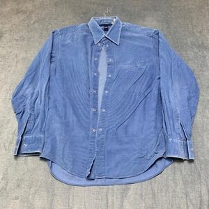 VTG Guide Series Corduroy Shirt Mens Medium Blue Cotton Pocket Pleated Snap